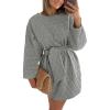 imagePRETTYGARDEN Womens Long Sleeve Dresses Spring Fall Casual Short Belted Dress Trendy Quilted Outfits with PocketsLight Grey
