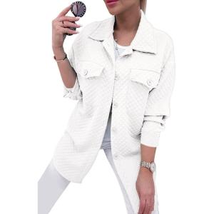 imagePRETTYGARDEN Womens 2024 Winter Jackets Lapel Coat Outerwear Casual Long Sleeve Button Down Blouse Shirts TopsWhite