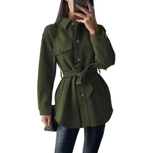 imagePRETTYGARDEN Womens Fall Fashion Winter Trench Coats Lapel Button Down Peacoat Belted Outerwear Casual JacketsArmy Green