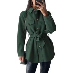 imagePRETTYGARDEN Womens Fall Fashion Winter Trench Coats Lapel Button Down Peacoat Belted Outerwear Casual JacketsDark Green