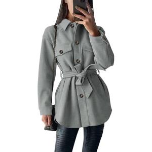 imagePRETTYGARDEN Womens Fall Fashion Winter Trench Coats Lapel Button Down Peacoat Belted Outerwear Casual JacketsGrey