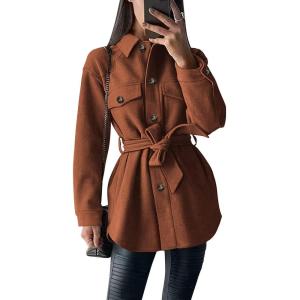 imagePRETTYGARDEN Womens Fall Fashion Winter Trench Coats Lapel Button Down Peacoat Belted Outerwear Casual JacketsRed Brown