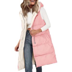 imagePRETTYGARDEN Womens Long Puffer Vest Fall Winter Trendy Zip Up Sleeveless Coat Down Jacket Quilted Hooded Warm OuterwearPink