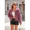 imagePRETTYGARDEN Womens 2025 Winter Coats Fleece Cropped Jacket Faux Fur Long Sleeve Pockets Shaggy Warm Outerwear Fall ClothesBean Paste Red