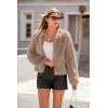 imagePRETTYGARDEN Womens 2025 Winter Coats Fleece Cropped Jacket Faux Fur Long Sleeve Pockets Shaggy Warm Outerwear Fall ClothesKhaki