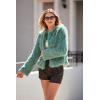 imagePRETTYGARDEN Womens 2025 Winter Coats Fleece Cropped Jacket Faux Fur Long Sleeve Pockets Shaggy Warm Outerwear Fall ClothesLight Green