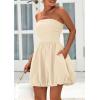 imagePRETTYGARDEN Womens Bubble Mini Dress 2025 Summer Strapless Tube Top Short A Line Sundress Trendy Casual Smocked DressesApricot