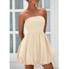 imagePRETTYGARDEN Womens Bubble Mini Dress 2025 Summer Strapless Tube Top Short A Line Sundress Trendy Casual Smocked DressesApricot