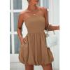 imagePRETTYGARDEN Womens Bubble Mini Dress 2025 Summer Strapless Tube Top Short A Line Sundress Trendy Casual Smocked DressesKhaki