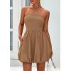 imagePRETTYGARDEN Womens Bubble Mini Dress 2025 Summer Strapless Tube Top Short A Line Sundress Trendy Casual Smocked DressesKhaki