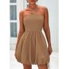 imagePRETTYGARDEN Womens Bubble Mini Dress 2025 Summer Strapless Tube Top Short A Line Sundress Trendy Casual Smocked DressesKhaki