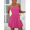 imagePRETTYGARDEN Womens Bubble Mini Dress 2025 Summer Strapless Tube Top Short A Line Sundress Trendy Casual Smocked DressesRose Red