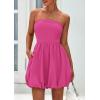 imagePRETTYGARDEN Womens Bubble Mini Dress 2025 Summer Strapless Tube Top Short A Line Sundress Trendy Casual Smocked DressesRose Red