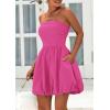 imagePRETTYGARDEN Womens Bubble Mini Dress 2025 Summer Strapless Tube Top Short A Line Sundress Trendy Casual Smocked DressesRose Red