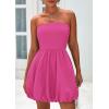 imagePRETTYGARDEN Womens Bubble Mini Dress 2025 Summer Strapless Tube Top Short A Line Sundress Trendy Casual Smocked DressesRose Red