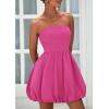 imagePRETTYGARDEN Womens Bubble Mini Dress 2025 Summer Strapless Tube Top Short A Line Sundress Trendy Casual Smocked DressesRose Red