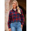 imagePRETTYGARDEN Womens Fall Long Sleeve Button Down Plaid Shirts Collared Loose Fit Cotton Casual Lightweight Shackets BlousesPlaid Wine Red