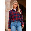 imagePRETTYGARDEN Womens Fall Long Sleeve Button Down Plaid Shirts Collared Loose Fit Cotton Casual Lightweight Shackets BlousesPlaid Wine Red