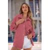 imagePRETTYGARDEN Womens Oversized Shacket Jackets Spring Fall Fashion Clothes Casual Long Sleeve Loose Collared Blouse ShirtsBean Paste Red