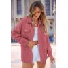 imagePRETTYGARDEN Womens Oversized Shacket Jackets Spring Fall Fashion Clothes Casual Long Sleeve Loose Collared Blouse ShirtsBean Paste Red