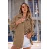 imagePRETTYGARDEN Womens Oversized Shacket Jackets Spring Fall Fashion Clothes Casual Long Sleeve Loose Collared Blouse ShirtsKhaki