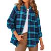 imagePRETTYGARDEN Womens Fall Long Sleeve Button Down Plaid Shirts Collared Loose Fit Cotton Casual Lightweight Shackets BlousesPlaid Blue
