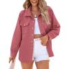 imagePRETTYGARDEN Womens Oversized Shacket Jackets Spring Fall Fashion Clothes Casual Long Sleeve Loose Collared Blouse ShirtsBean Paste Red