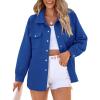 imagePRETTYGARDEN Womens Oversized Shacket Jackets Spring Fall Fashion Clothes Casual Long Sleeve Loose Collared Blouse ShirtsBright Blue