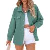 imagePRETTYGARDEN Womens Oversized Shacket Jackets Spring Fall Fashion Clothes Casual Long Sleeve Loose Collared Blouse ShirtsGrey Green