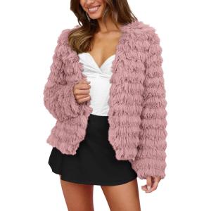 imagePRETTYGARDEN Womens Winter Coats Fashion Faux Fur Long Sleeve Fleece Shaggy Lightweight Fall Cropped Jacket OuterwearPink
