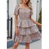 imagePRETTYGARDEN Womens 2025 Floral Summer Short Dress Square Neck Short Sleeve Tiered Ruffle Boho Swing DressesArmy Green Floral