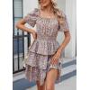 imagePRETTYGARDEN Womens 2025 Floral Summer Short Dress Square Neck Short Sleeve Tiered Ruffle Boho Swing DressesArmy Green Floral
