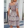 imagePRETTYGARDEN Womens 2025 Floral Summer Short Dress Square Neck Short Sleeve Tiered Ruffle Boho Swing DressesArmy Green Floral