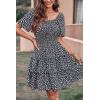 imagePRETTYGARDEN Womens 2025 Floral Summer Short Dress Square Neck Short Sleeve Tiered Ruffle Boho Swing DressesBlack