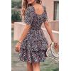 imagePRETTYGARDEN Womens 2025 Floral Summer Short Dress Square Neck Short Sleeve Tiered Ruffle Boho Swing DressesFloral Black Red