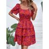 imagePRETTYGARDEN Womens 2025 Floral Summer Short Dress Square Neck Short Sleeve Tiered Ruffle Boho Swing DressesOrange Purple Floral