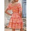 imagePRETTYGARDEN Womens 2025 Floral Summer Short Dress Square Neck Short Sleeve Tiered Ruffle Boho Swing DressesRose Red Floral