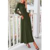 imagePRETTYGARDEN Casual Maxi Dress for Women 2025 Spring Fashion Long Sleeve Button Fit and Flare Long Flowy DressesArmy Green