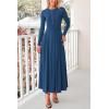 imagePRETTYGARDEN Casual Maxi Dress for Women 2025 Spring Fashion Long Sleeve Button Fit and Flare Long Flowy DressesDark Blue