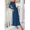 imagePRETTYGARDEN Casual Maxi Dress for Women 2025 Spring Fashion Long Sleeve Button Fit and Flare Long Flowy DressesDark Blue