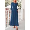 imagePRETTYGARDEN Casual Maxi Dress for Women 2025 Spring Fashion Long Sleeve Button Fit and Flare Long Flowy DressesDark Blue