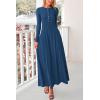 imagePRETTYGARDEN Casual Maxi Dress for Women 2025 Spring Fashion Long Sleeve Button Fit and Flare Long Flowy DressesDark Blue