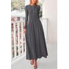 imagePRETTYGARDEN Casual Maxi Dress for Women 2025 Spring Fashion Long Sleeve Button Fit and Flare Long Flowy DressesDark Grey