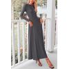 imagePRETTYGARDEN Casual Maxi Dress for Women 2025 Spring Fashion Long Sleeve Button Fit and Flare Long Flowy DressesDark Grey