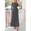 imagePRETTYGARDEN Casual Maxi Dress for Women 2025 Spring Fashion Long Sleeve Button Fit and Flare Long Flowy DressesDark Grey