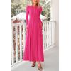 imagePRETTYGARDEN Casual Maxi Dress for Women 2025 Spring Fashion Long Sleeve Button Fit and Flare Long Flowy DressesRose Red