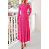 imagePRETTYGARDEN Casual Maxi Dress for Women 2025 Spring Fashion Long Sleeve Button Fit and Flare Long Flowy DressesRose Red