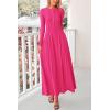 imagePRETTYGARDEN Casual Maxi Dress for Women 2025 Spring Fashion Long Sleeve Button Fit and Flare Long Flowy DressesRose Red