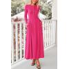 imagePRETTYGARDEN Casual Maxi Dress for Women 2025 Spring Fashion Long Sleeve Button Fit and Flare Long Flowy DressesRose Red