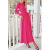 imagePRETTYGARDEN Casual Maxi Dress for Women 2025 Spring Fashion Long Sleeve Button Fit and Flare Long Flowy DressesRose Red